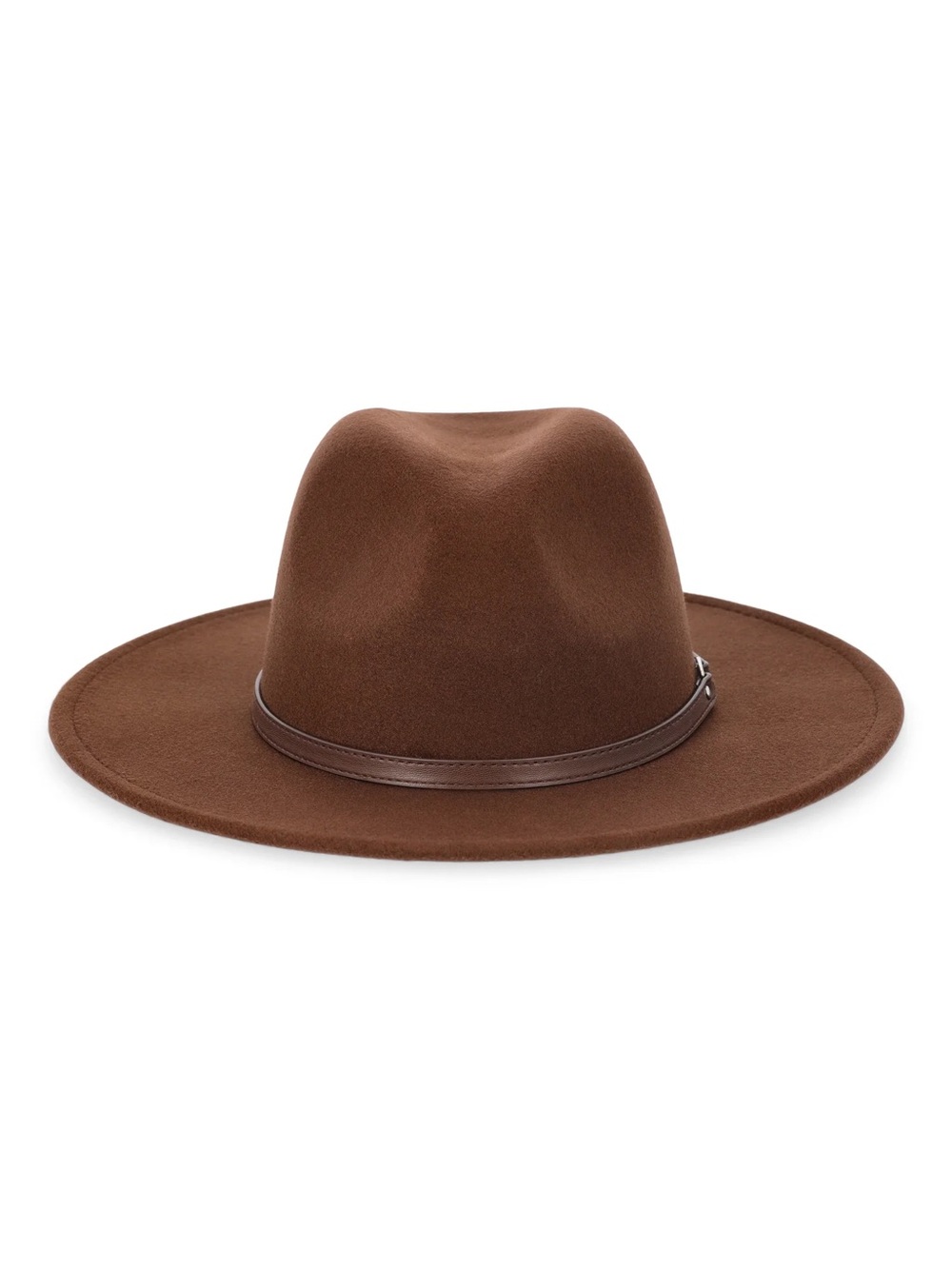 Time and Tru Brown Felt Wide-Brim Fedora with Leather Band